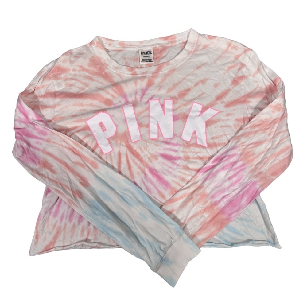 PINK Victoria's Secret Multicolor Tie-Dye Long Sleeve Crop Cotton Tee Size Small